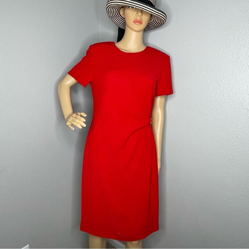 Vintage David Warren Short Sleeve MIDI Sheath Dress Red Size 10